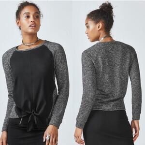 Fabletics Sophia Black Marled Tie-Waist Sweatshirt